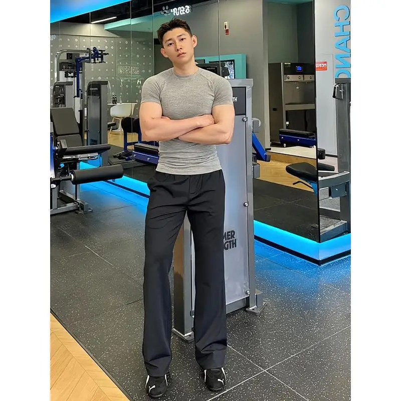 

Ультралегкие быстросохнущие мужские спортивные брюки из ледяного шелка для фитнеса и тренировок, прямые, зауженные, с эффектом похудения, повседневные брюки-чинос