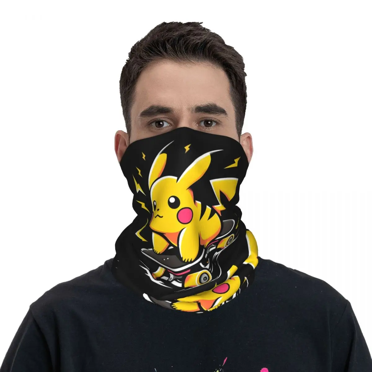 Pikachu De Skate Cartoon Funny Bandana Neck Gaiter UV Protection Face Scarf Cover Game Kawaii Anime Headband Tube Balaclava