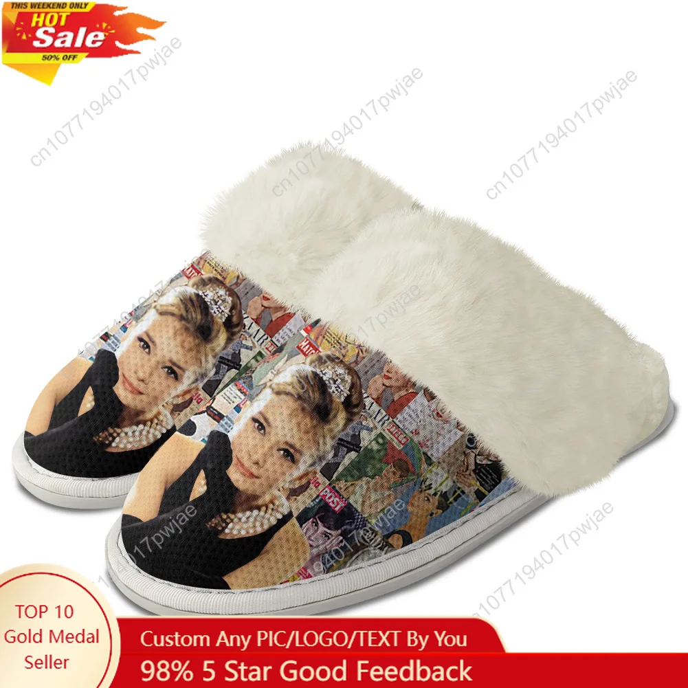 

Audrey Hepburn actress Plush Slippers Keep Warm Shoes Mens Womens Breathable Home Cotton Thermal Lightweight Slipper