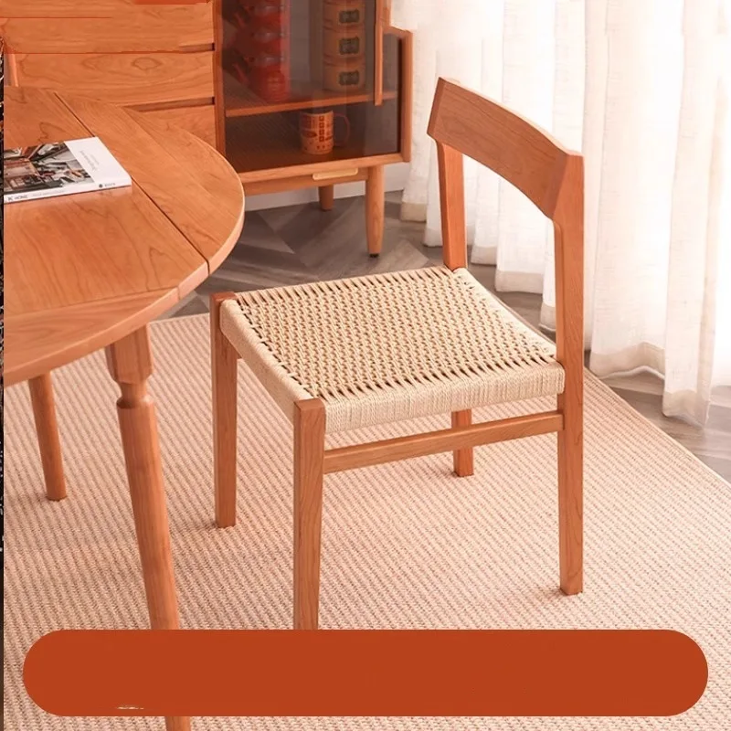 

Customizable solid wood retro rattan chair household makeup small apartment backrest dining chair