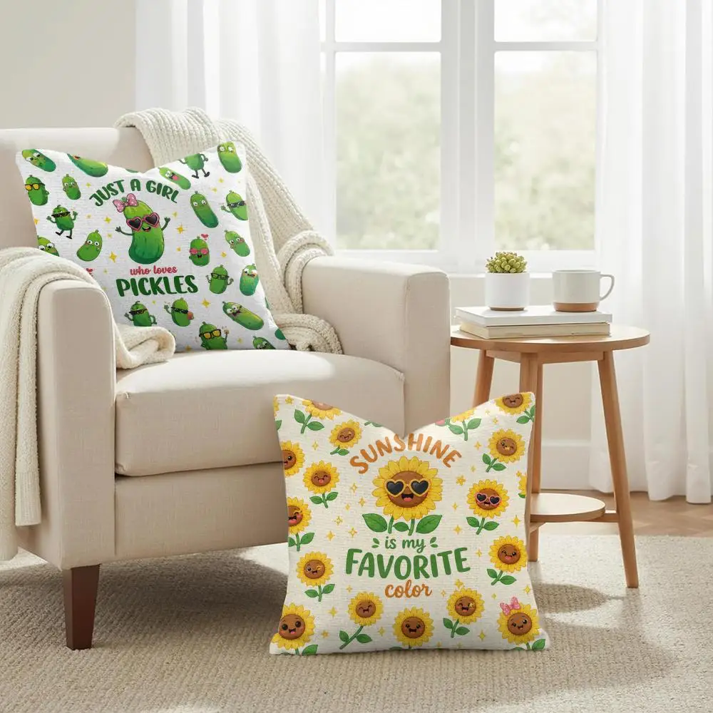 Funny Fruit Character Cushion Cover Summer Coolness Linen Organic Fabric Sofa Pillow Case Double-Sided Printing Home Decor