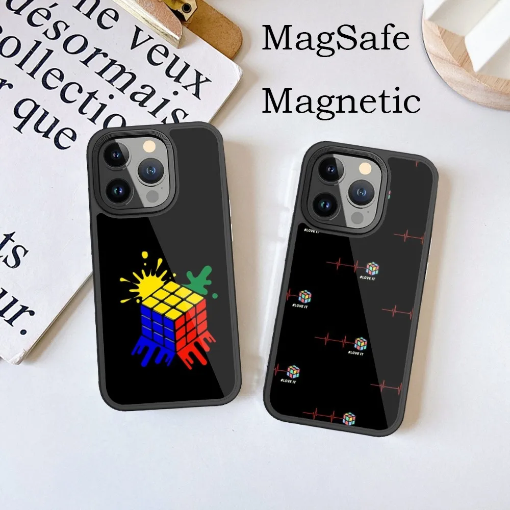 Funny-Rubiks-Cube Phone Case For iPhone 15 14 13 12 11 Pro Max Plus Phone Magnetic for Macsafe Cases Cover