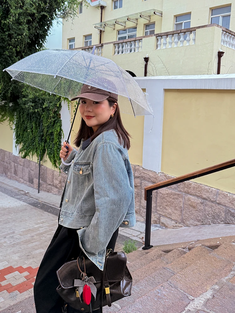 

Джинсовая одежда больших размеров Jaet ort Casual Sle, деревянная, идеально подходит для женщин, осенне-зимняя лоскутная верхняя одежда Faion, хлопок 00%