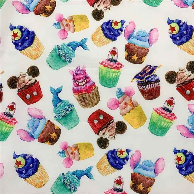 cup cake polyester Cotton Fabric Anime Character Cartoon Printed Cloth Fabric Sewing Home Textile Dress DIY Crafts Supplier