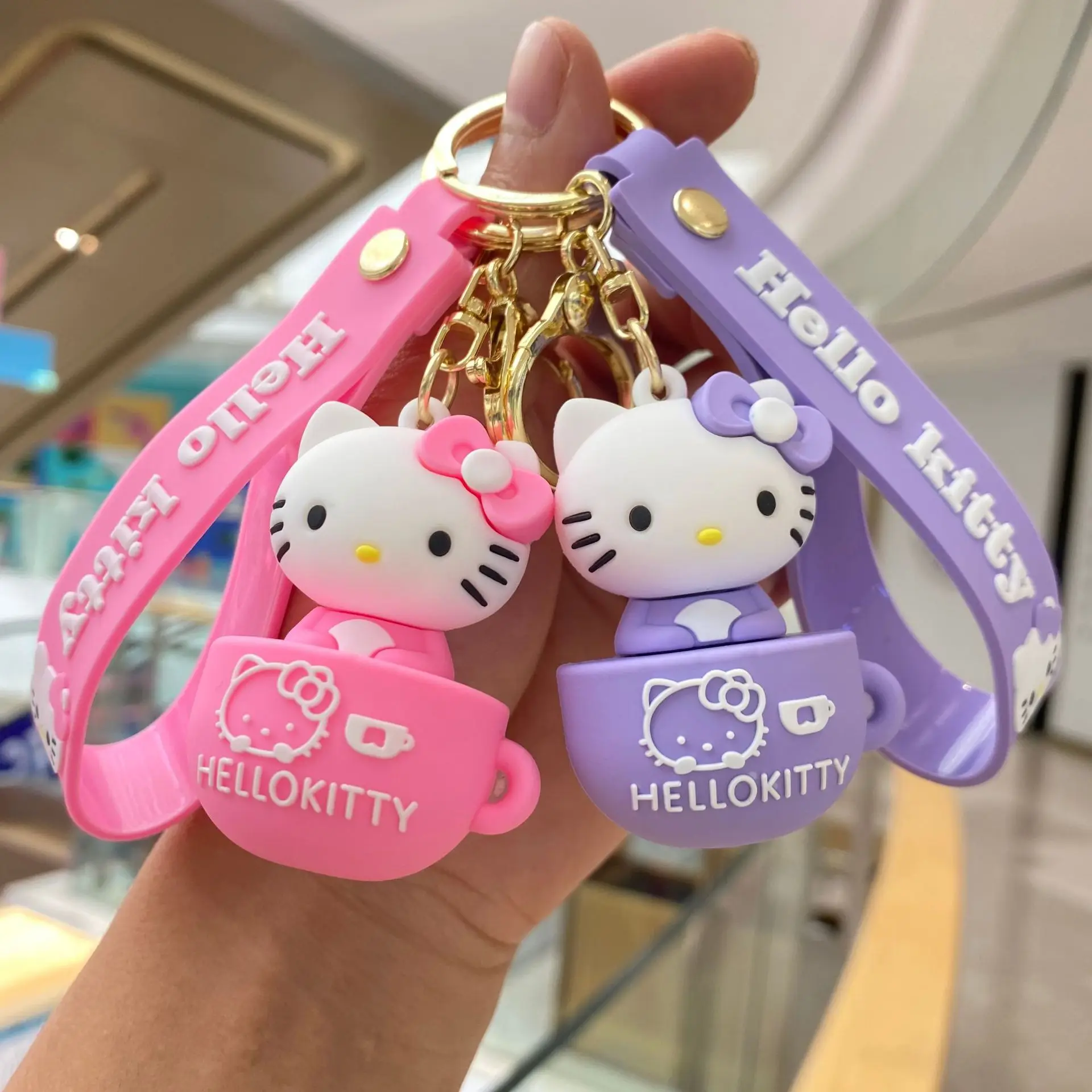 

Kawaii Sanrio Hello Kitty Keychain Accessories Cartoon Ornament Doll Pvc Soft Rubber Cup Bag Pendant Car Key Ring Girls Gift