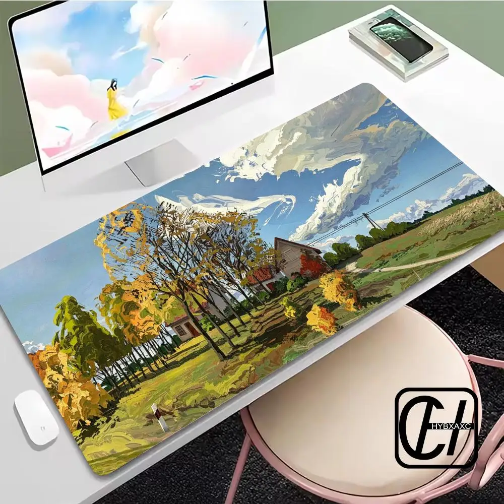 Mouse Pad Natural Landscape In Color Blocks Mouse Pad Gaming Accessories Office Gamer Keyboard Desk Mat Non-Slip Large Desk Pad