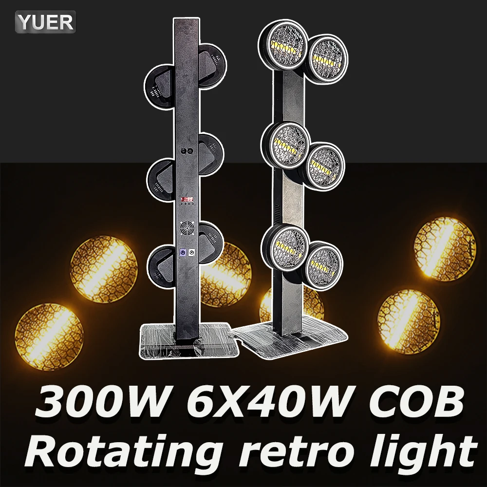

300 Вт 6X40 Вт COB Вращающийся ретро-светильник для аудитории Светодиодная RGB подсветка Лампа DMX для вечеринки, клуба, дискотеки, рождественского сценического освещения