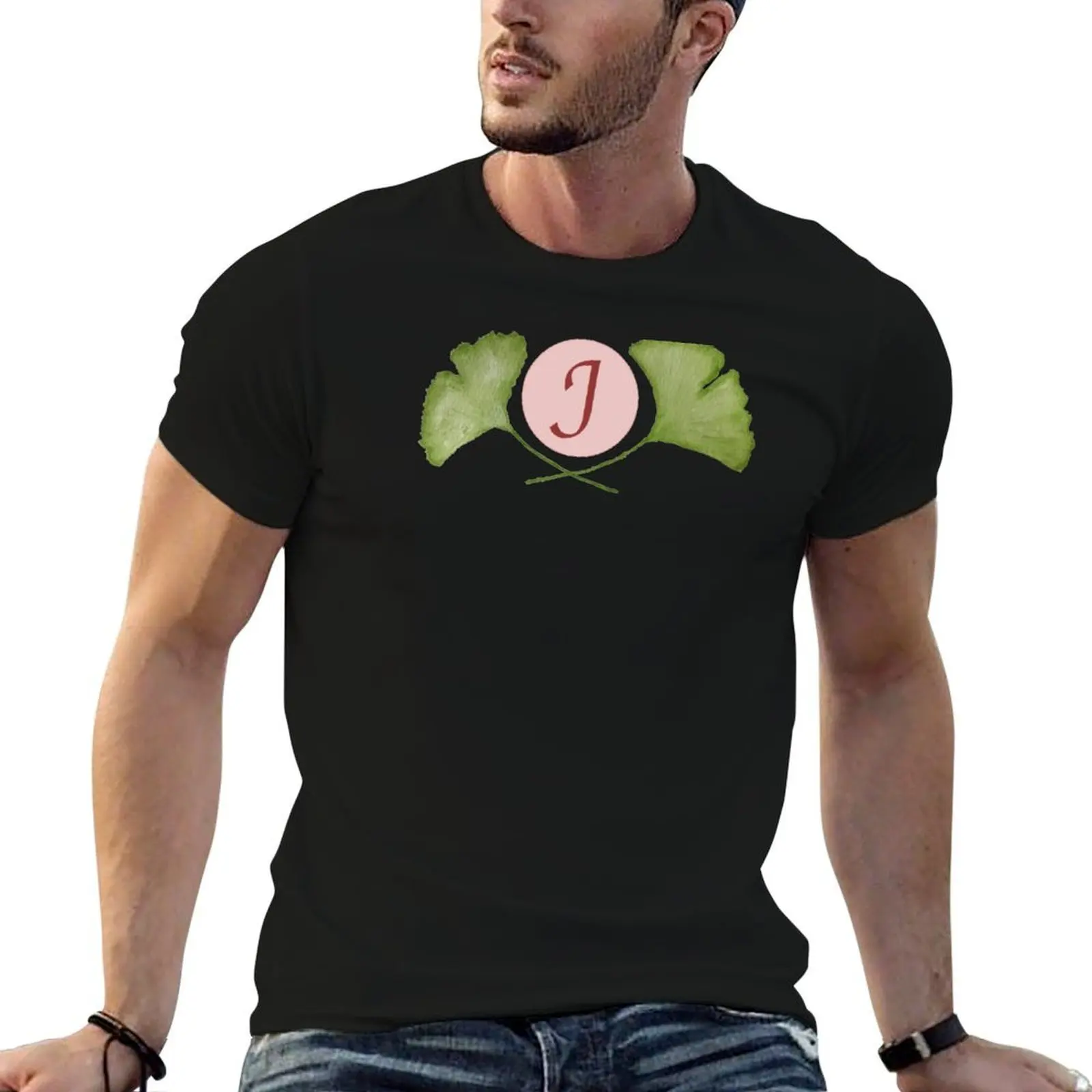 

Ginkgo Leaves Initial J T-Shirt t shirts designer man t shirt heavy cotton T-Shirt
