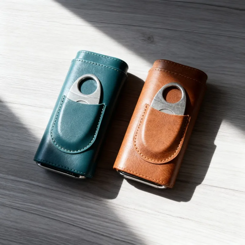 

Портативный прочный кожаный чехол-держатель, 3 чехла для сигар, трубка, дорожный хьюмидор из черного кедра с резаком для сигар из нержавеющей стали