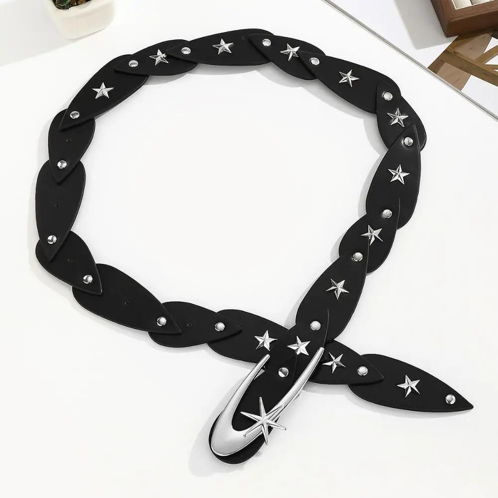 Alloy Buckle Women's Waist Belt Pu Leather Five Star Decoration Pants Belt Irregular Design Punk Style Waistband Belt For Women