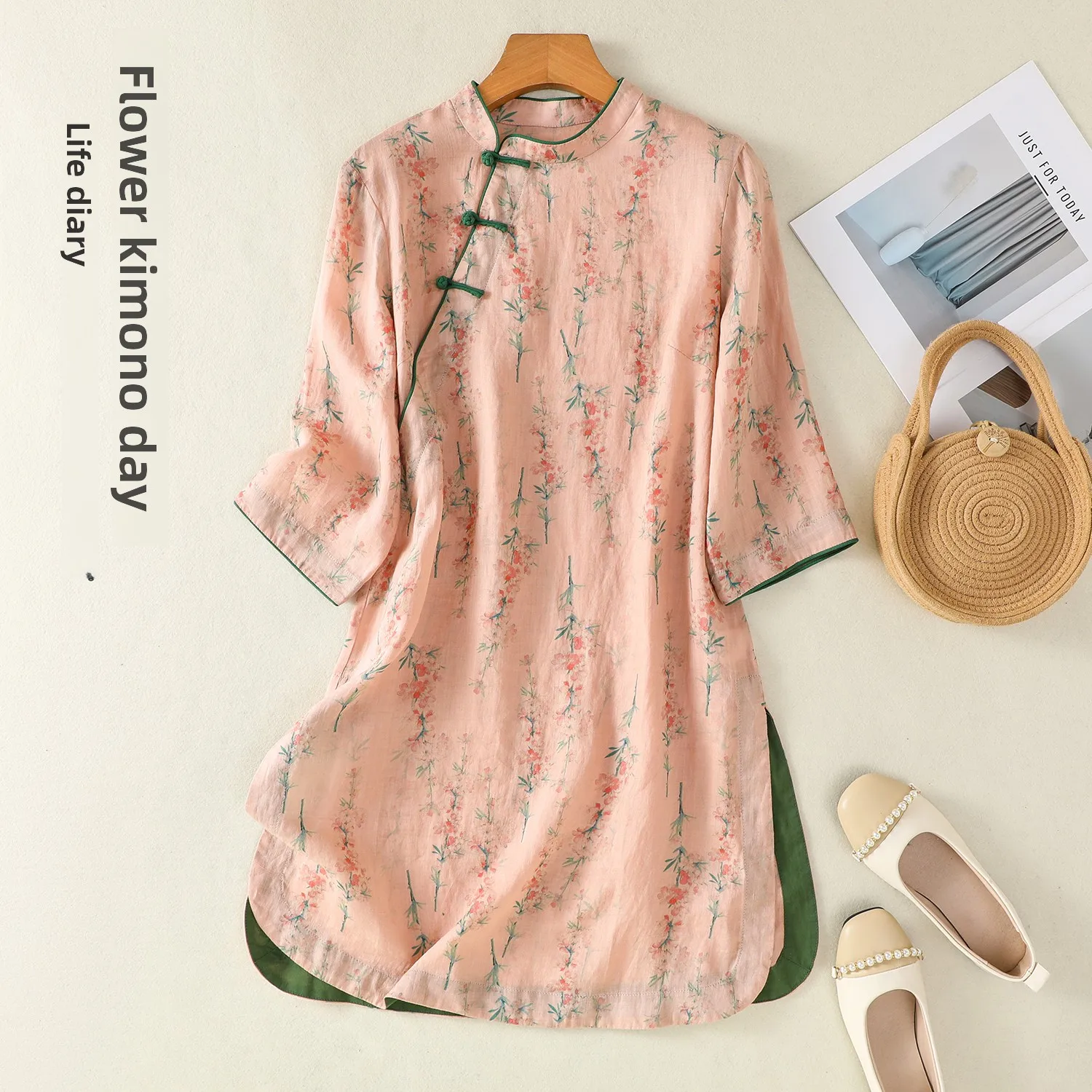 

European Style plus Size Women's T-Shirt Cotton Linen Base Shirt Button up Mid-Length Spring Summer New Style Qipao Design