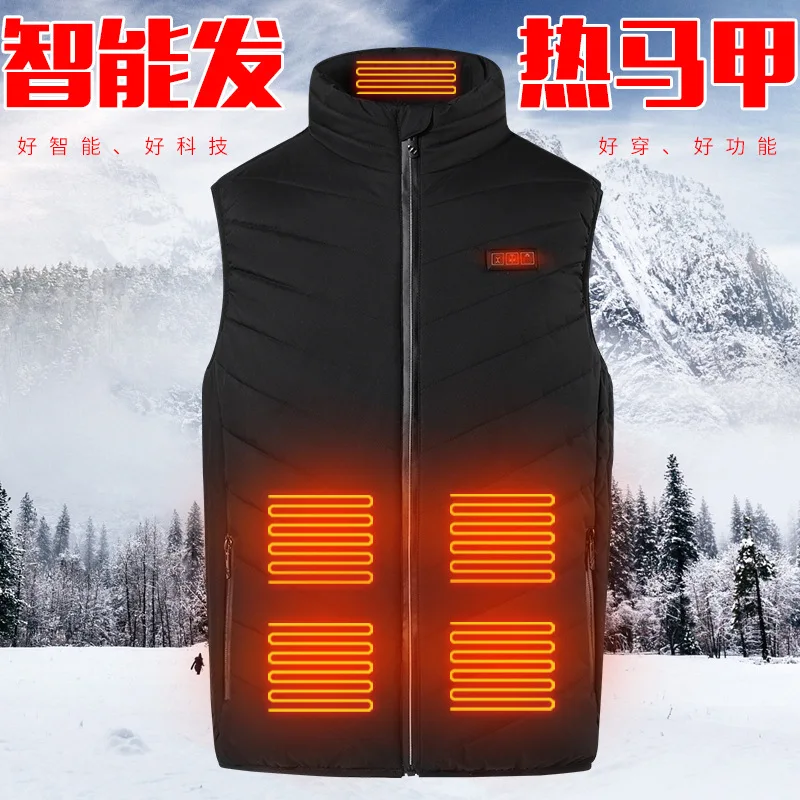 15-Heating Zone Men's Electric Heated Vest - Winter Warmth, Sleeveless with Stand Collar, Perfect for Skiing and Hiking