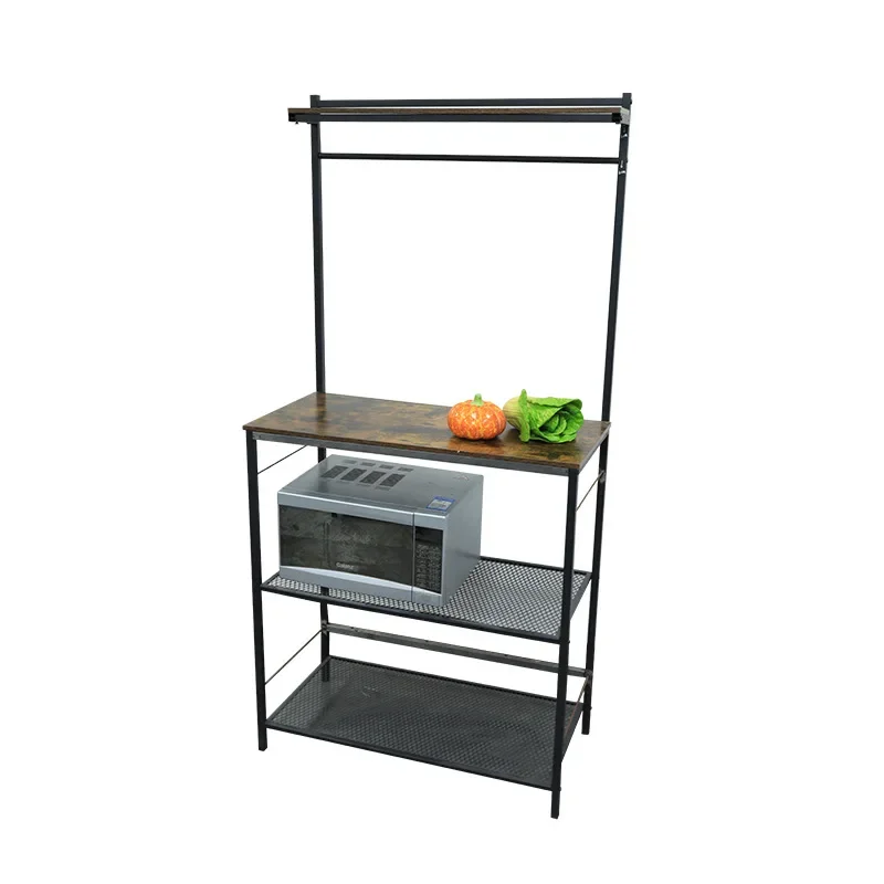 

wrought iron simple solid wood floor kitchen baking rack microwave oven storage rack three-layer kitchen