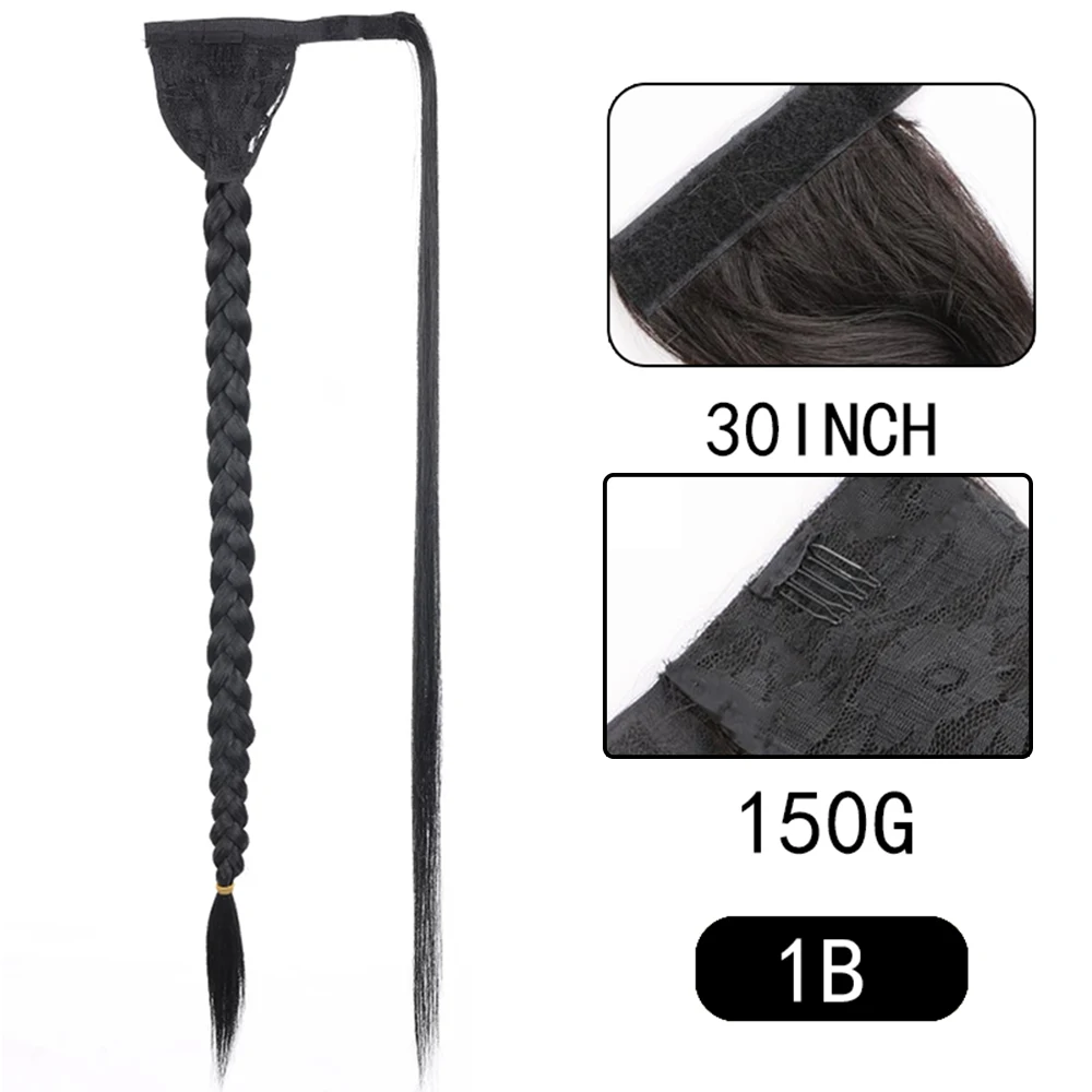 HAIRSTAR 30inch 150g Synthetic Super Long Wrap Around Jumbo Pre Braided Ponytail Hair Extensions Heat Resistant