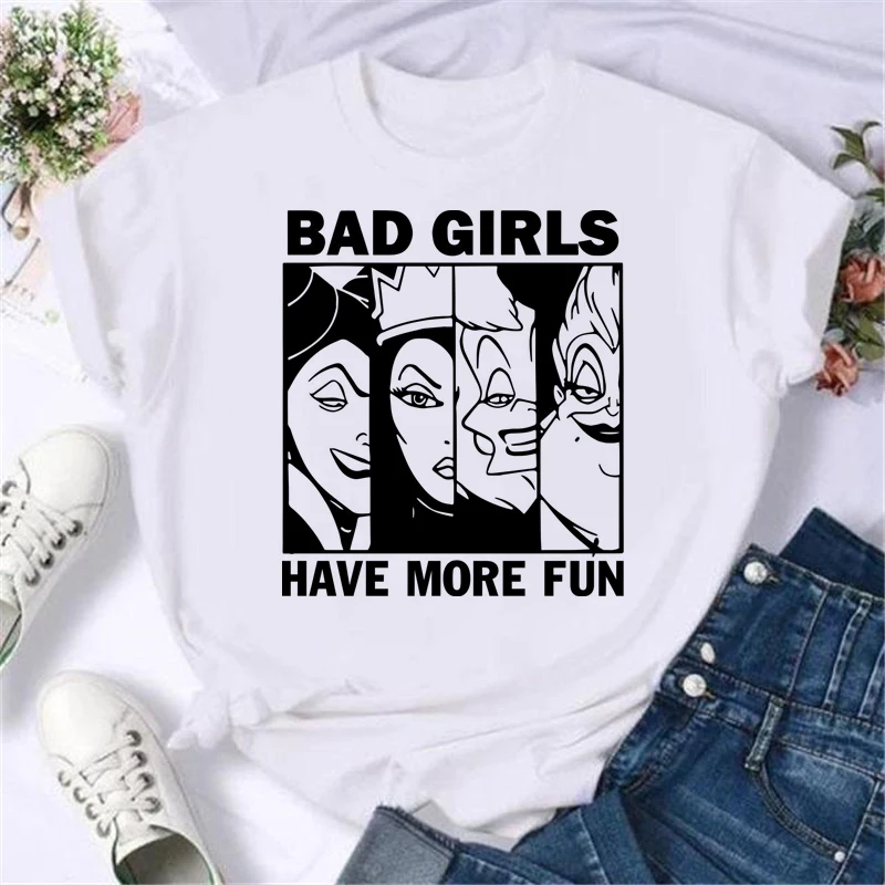 Disney vilões princesa impressão gráfica mulher tshirt harajuku 90s menina t verão mangas curtas camisetas feminino streetwear topos