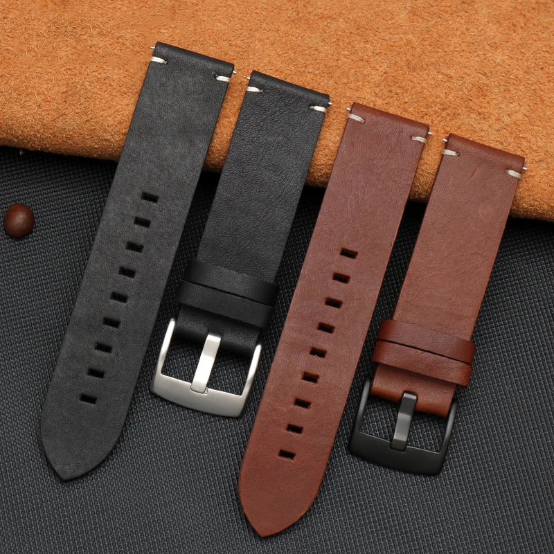 Vintage Genuine Leather Equal Width Watch Strap Belt for Tissot Citizen Mido Hamilton Quick Release Cowhide Watchband 20mm 22mm