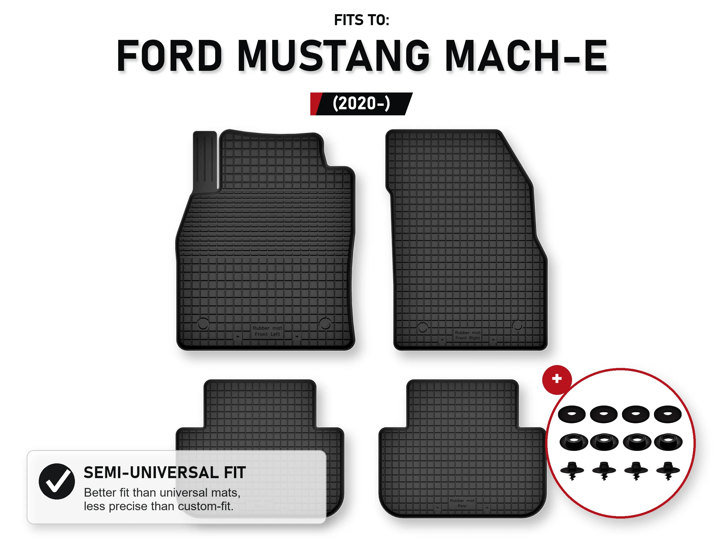 Rubberen matten, dienbladtype voor: Ford Mustang Mach-E 2020- 4 stuks Ze Stoperami