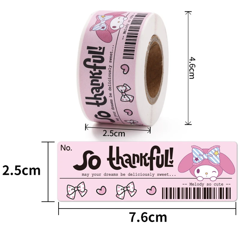 120pcs/Roll Sanrio My Melody Hello Kitty Stickers Kawaii Cartoon Thank You Sealing Labels Sticker Anime Vinyl Decoration Decals