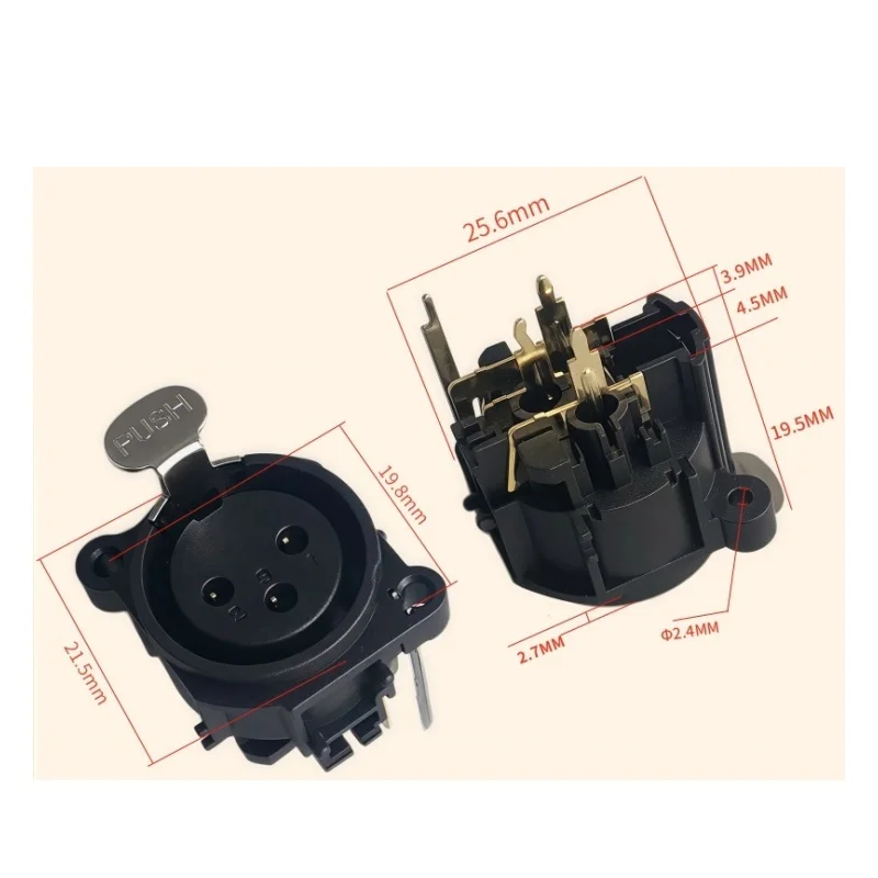 2Pcs Gold XLR 3Pin Female Socket Right Angle Chassis PCB Panel Connector for MIC Stage Audio Device