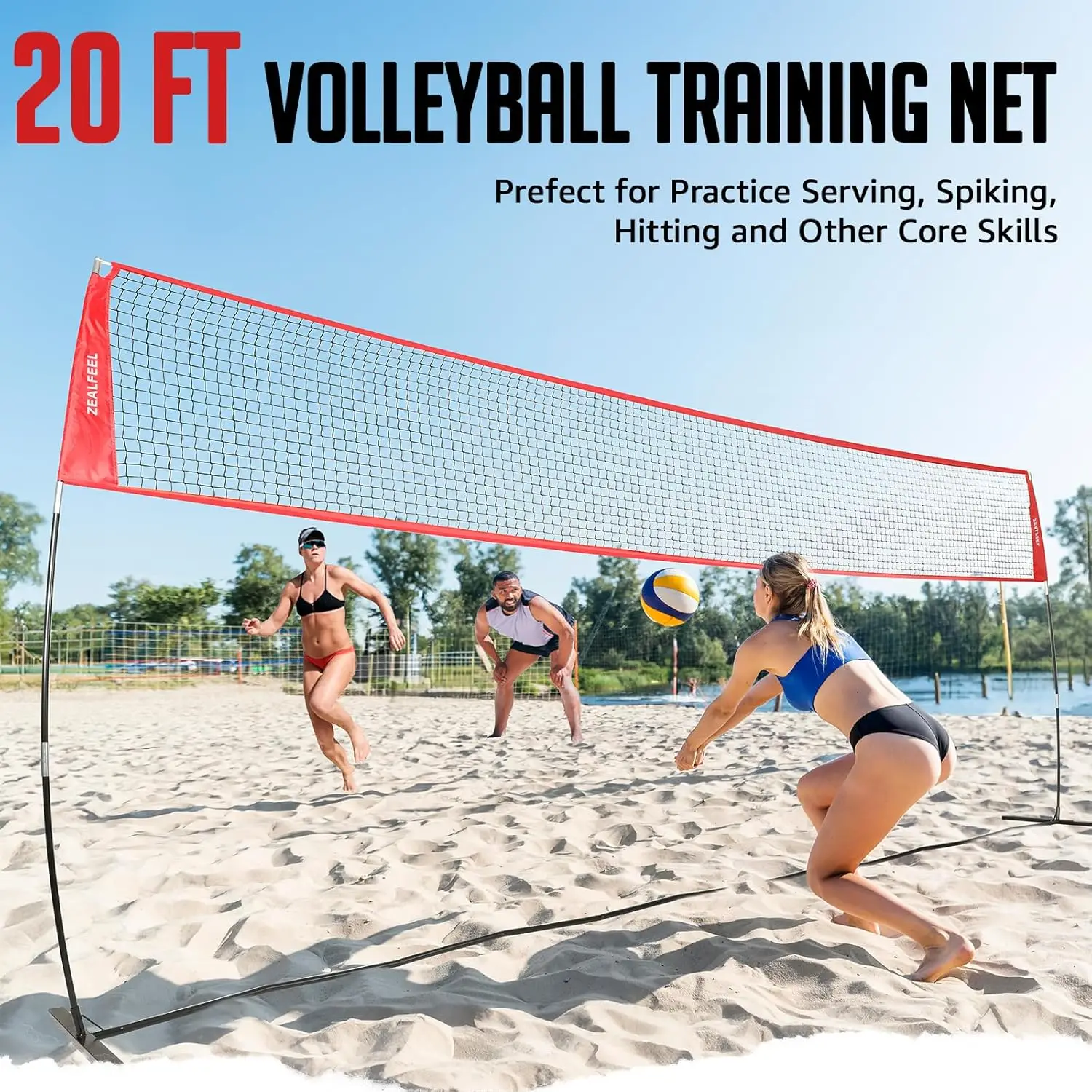 12ft/20ft Adjustable Height Portable Volleyball Net for Backyard - Freestanding Pop-up Practice Net for Hitting and Serving Drills with Carry Bag, Indoor Outdoor Use