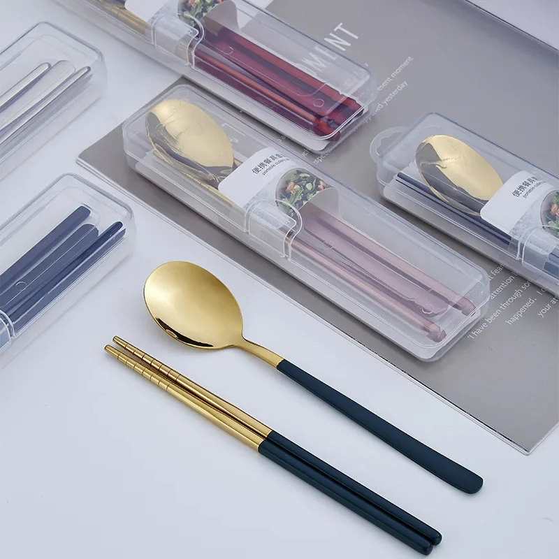 304 stainless steel portable tableware set chopsticks spoon outdoor Korean single tableware view 4