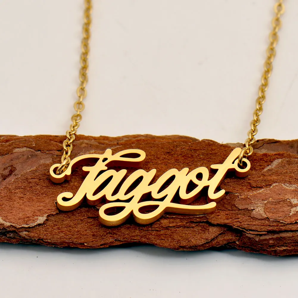 

AOLOSHOW Faggot Gold Color Stainless Steel Name Necklace for Women Personalized Pendant Choker Necklace Female Jewelry