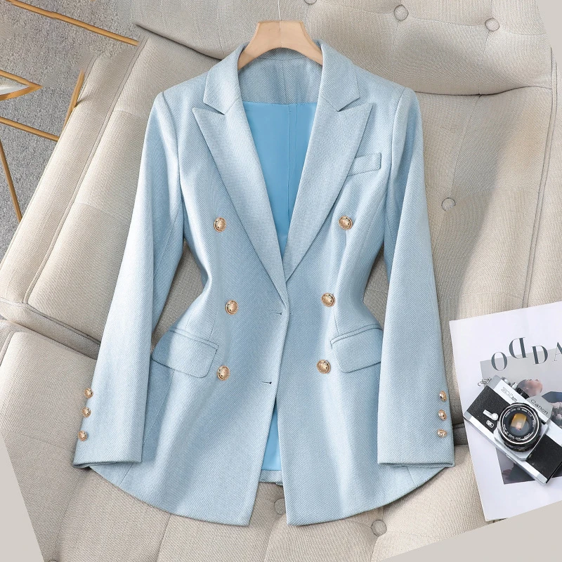 ZJYT Elegant Double Breasted Blazers for Womens 2024 New Korean Fashion Autumn Jackets Female Plus Size Outerwears Casual Coats