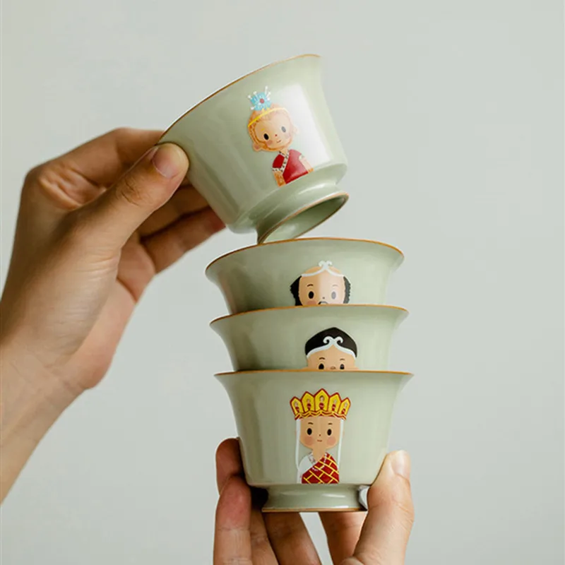 

1 Pc Chinese Tradition Ceramic Tea Cup Handmade Characters Pattern Teacup Household Tea Bowl Master Cup Tea Set Accessories 90ml