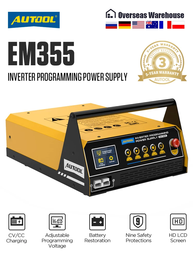 AUTOOL Auto-Schnelllade-Wechselrichter Programmier-Stromversorgung & Ladegerät Spannungsregler Auto-Neuprogrammierwerkzeug EM355 220V