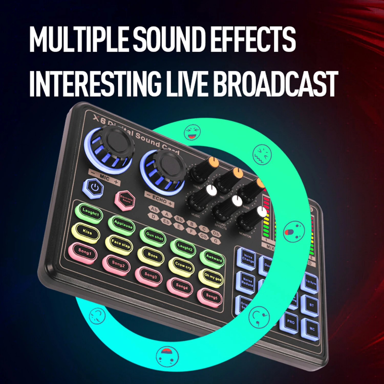 GAX-X6 بطاقة الصوت الحية المزدوجة الهاتف المحمول المباشر الكمبيوتر USB بطاقة الصوت الخارجية شبكة k أغنية مرساة الصوت