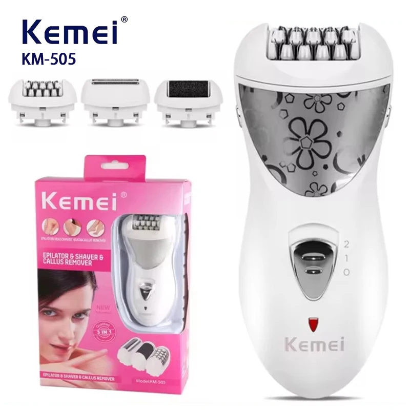Kemei KM-505 Rechargeable 3 in 1 Lady Epilator Hair Shaver Removal for Foot Care Electric Hair Callus Remover Device Depilador