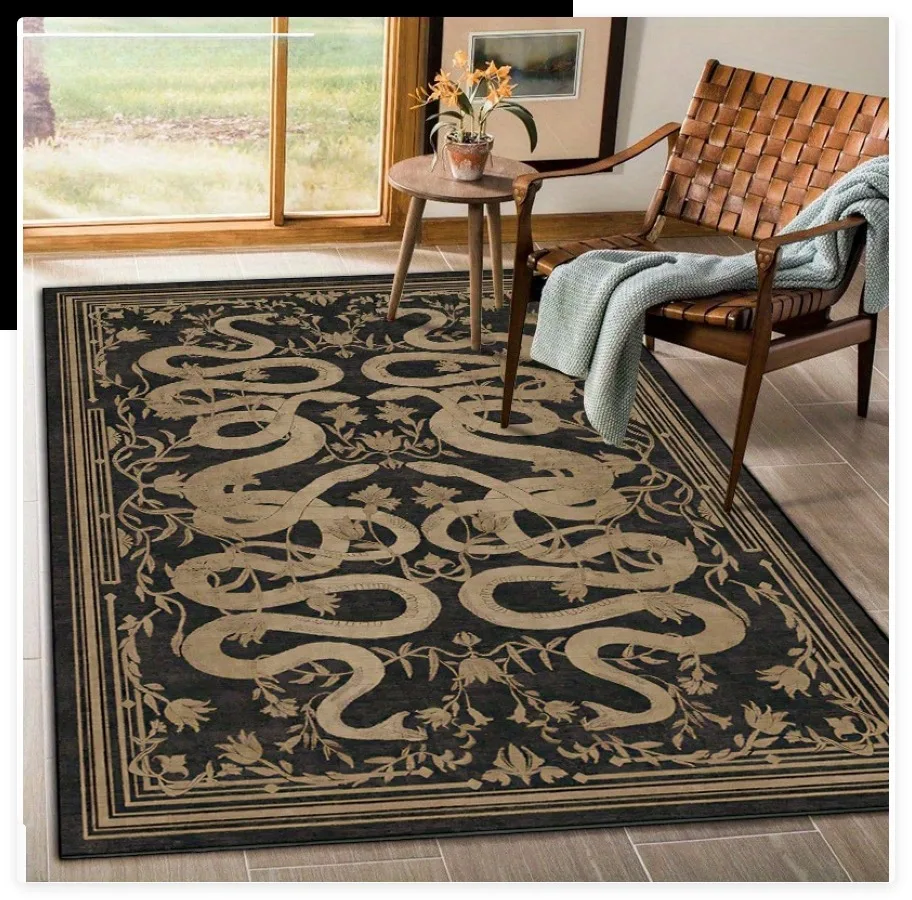 Gothic Snake Floral Printed Floor Mat Dark Botanical Decor Area Rug for Living Room Bedroom Home Decor Hallway Porch Floor Mat