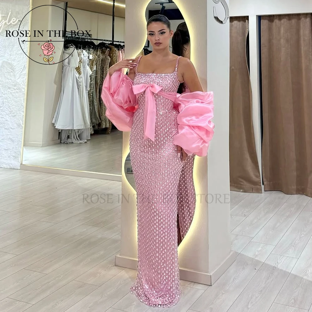 

ROSEINTHEBOX Вечерние платья русалки с розовыми кристаллами на заказ, гламурный дизайн на тонких бретельках, элегантные платья de fiesta