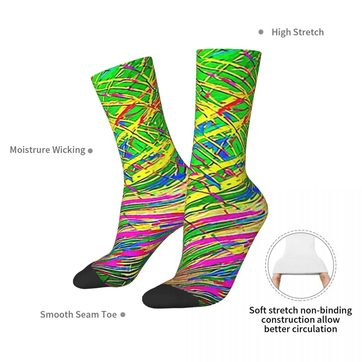 Chaotic Lines Neon Colors Socks Harajuku High Quality Stockings All Season Long Socks Accessories for Unisex Birthday Present