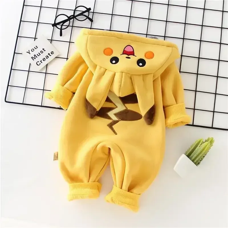New Cute Cartoon Pokemon Pikachu Baby Pyjamsa Newborn Winter Long-Sleeved Kids Rompers Clothing Babies Toddler\'S Clothes Onesie