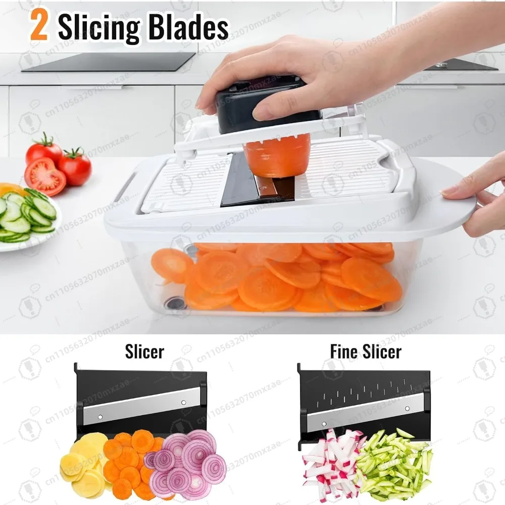 8 Blade Veggie Chopper Mandoline Slicer with Container Onion Cutter Salad Maker Kitchen Gadgets Accessories White