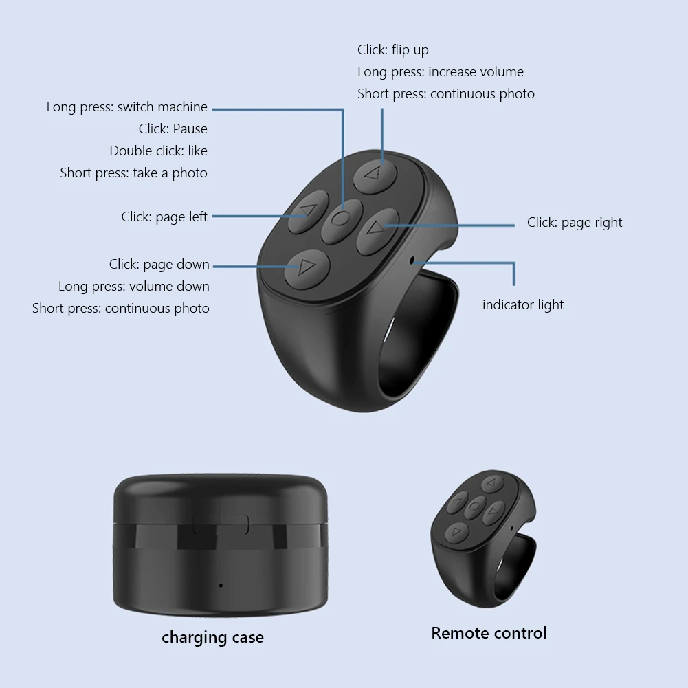 Smart Browsing Device Bluetooth-compatible 5.3 Wireless Page Flipping with Charging Compartment Ring Controller for Mobile Phone