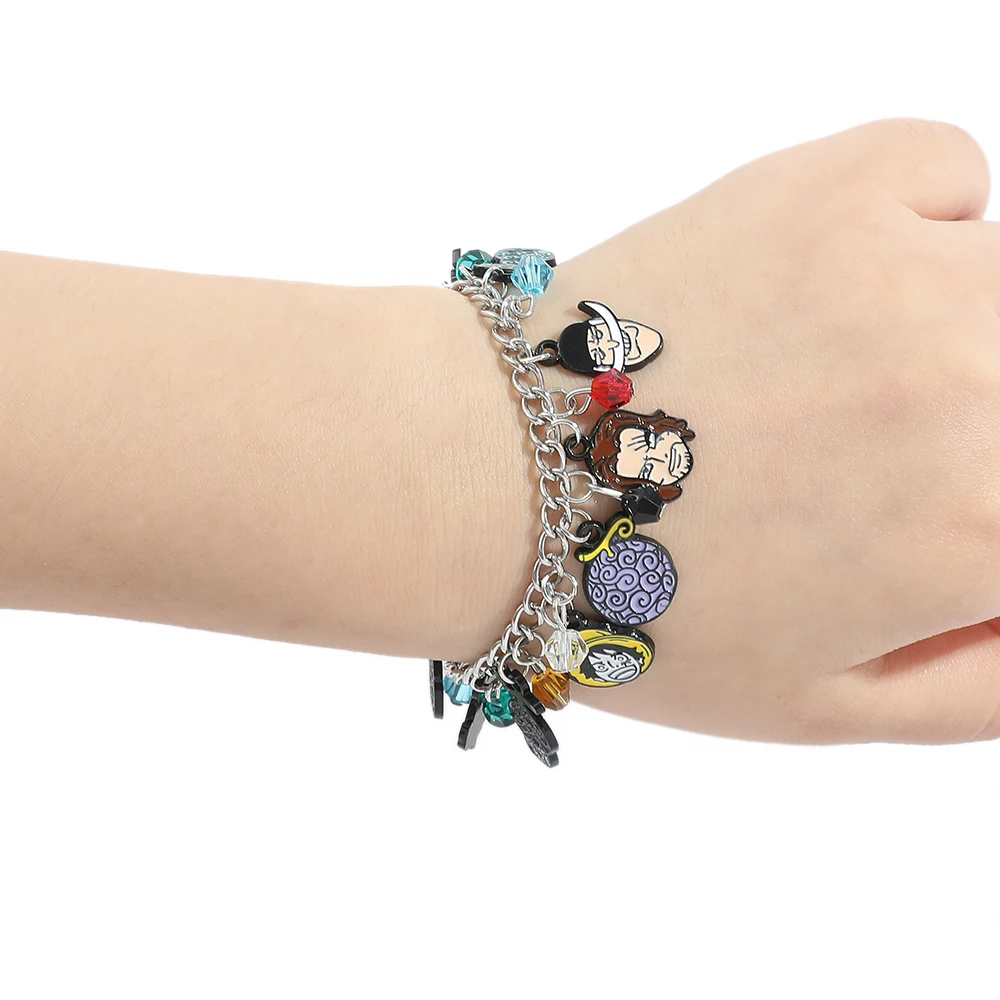 Anime ONE PIECE Bracelet Roronoa Zoro Monkey D Luffy Boat Flag Metal Enamel Pendant Bracelet for Kids Kawaii Jewelry Accessories