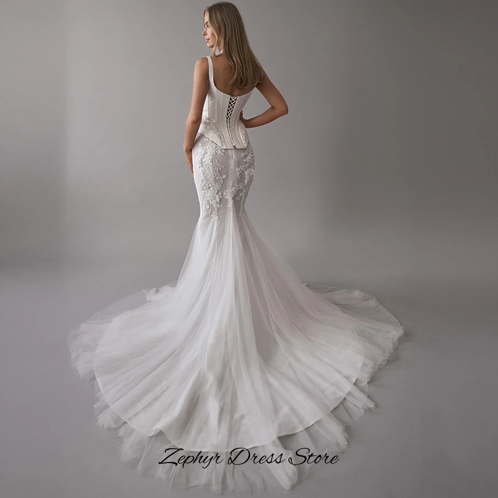 Classic Spaghetti Straps Satin Vestido De Novia Delicate Handmade Flowers and Pearls Bridal Gowns Customized Tulle Wedding Dress