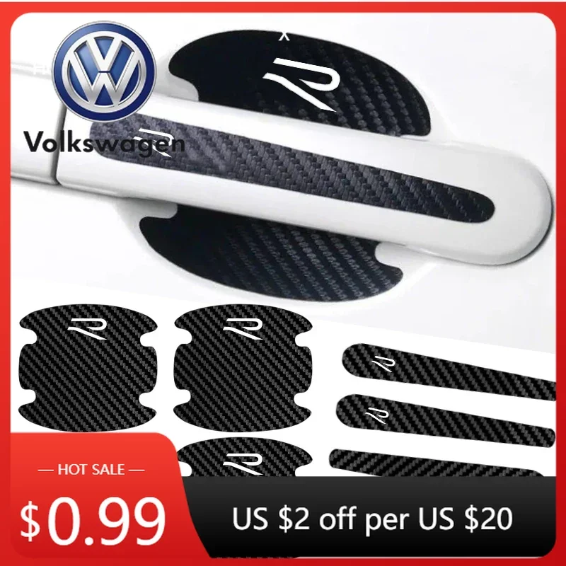 Protector de Manija de Puerta de Fibra de Carbono Antiarañazos para Automóviles VOLKSWAGEN 2026, Cinta Protectora para Volkswagen VW Nueva Línea R, Rline, Bora, Gol