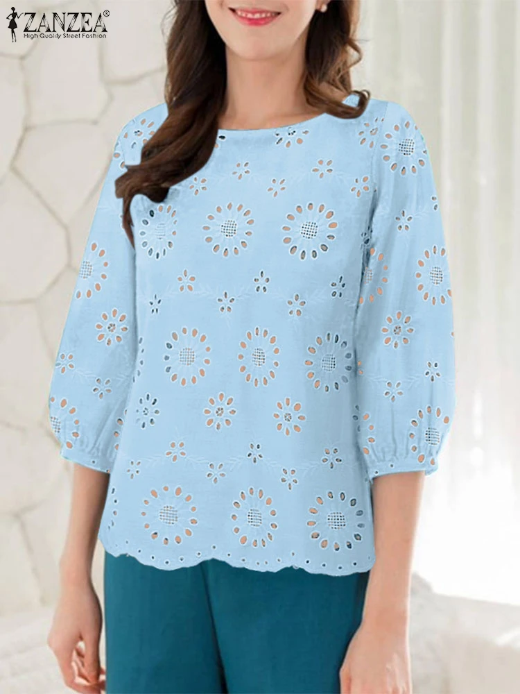 Autumn Lace Crochet Blouse Women Elegant 3/4 Sleeve Work Shirt 2024 ZANZEA Fashion Party Blusas Bohemain Holiday Tops Tunic