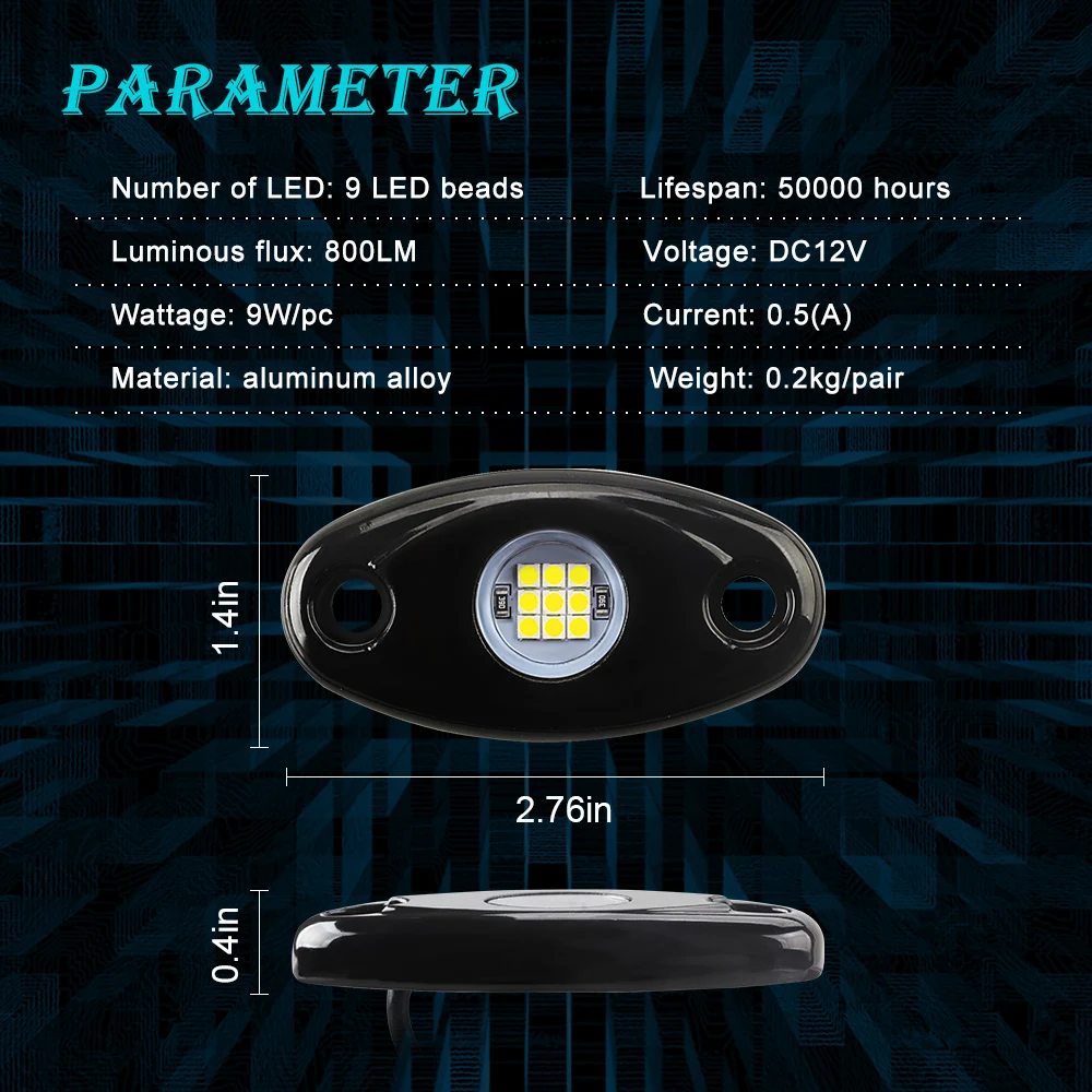 4pcs LED Chassis Lights Universal Modified Cars Bottom Lamp LED Neon Light IP67 Water Proof Blub Rock Lamp