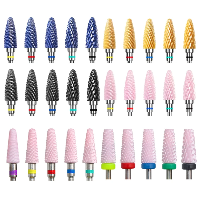 Ceramic Milling Cutter Flame Carbide Nail Drill Bits Pink Gel Remover Electric Machine Drills Polishing Peeling Nails Art Tools