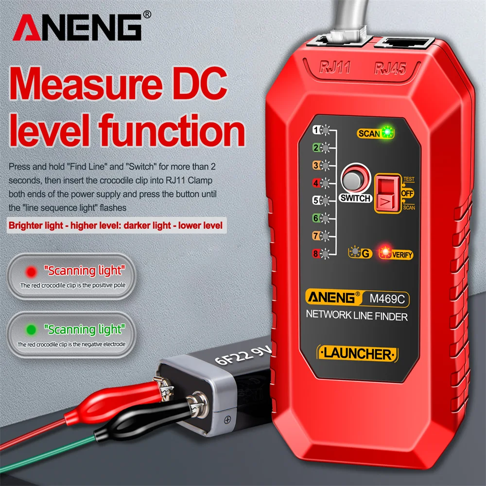 Testador de cabo de rede ANENG M469C de alta precisão inteligente RJ45 RJ11 LAN cabo de alimentação linha de rastreamento medida ferramenta de teste de cabos de nível DC