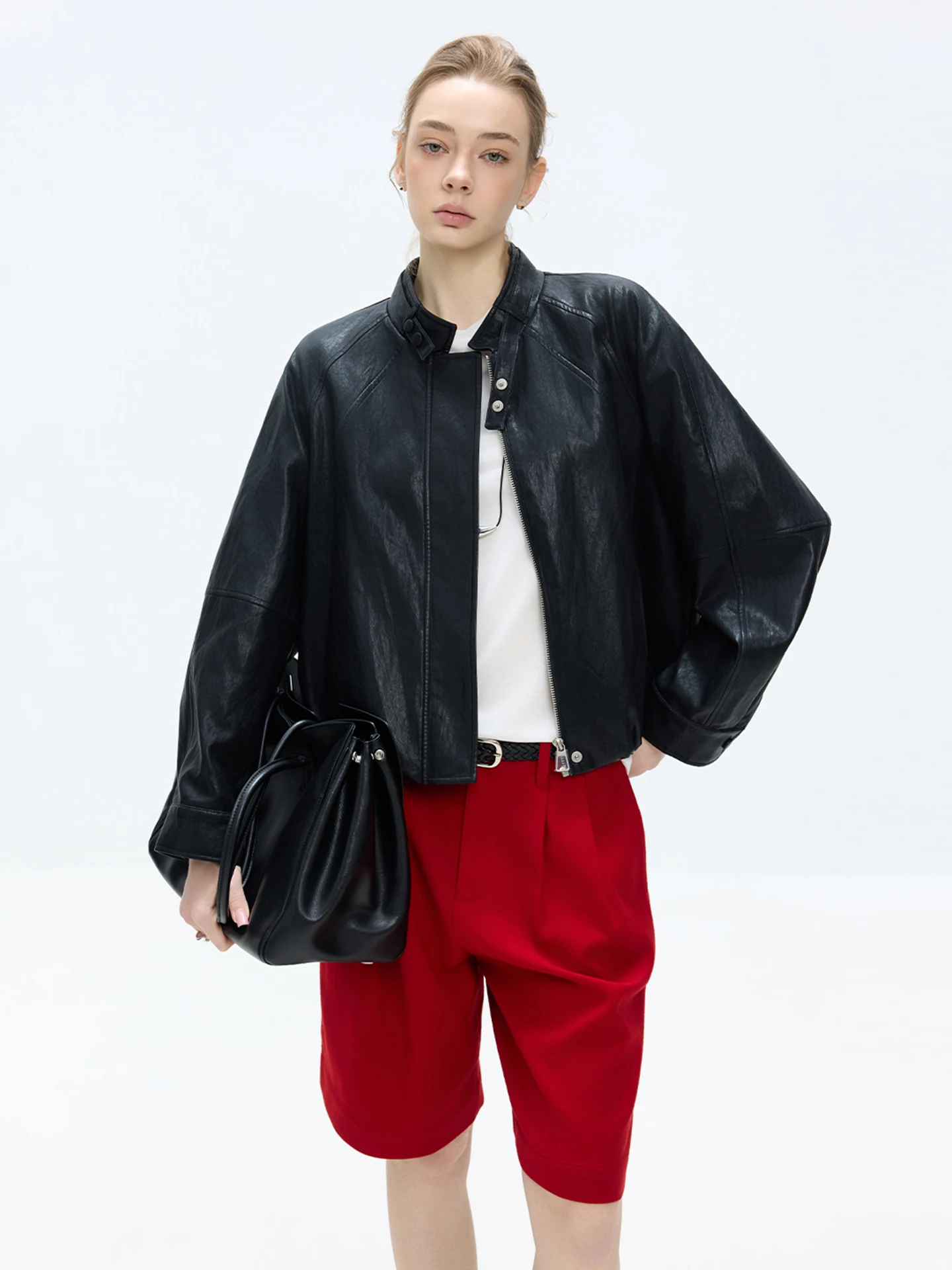 

Elegant Loose Collar PU Leather Jacket Design Casual Style Spring 2026 Women's Fashion Outerwear Environmentally Friendly