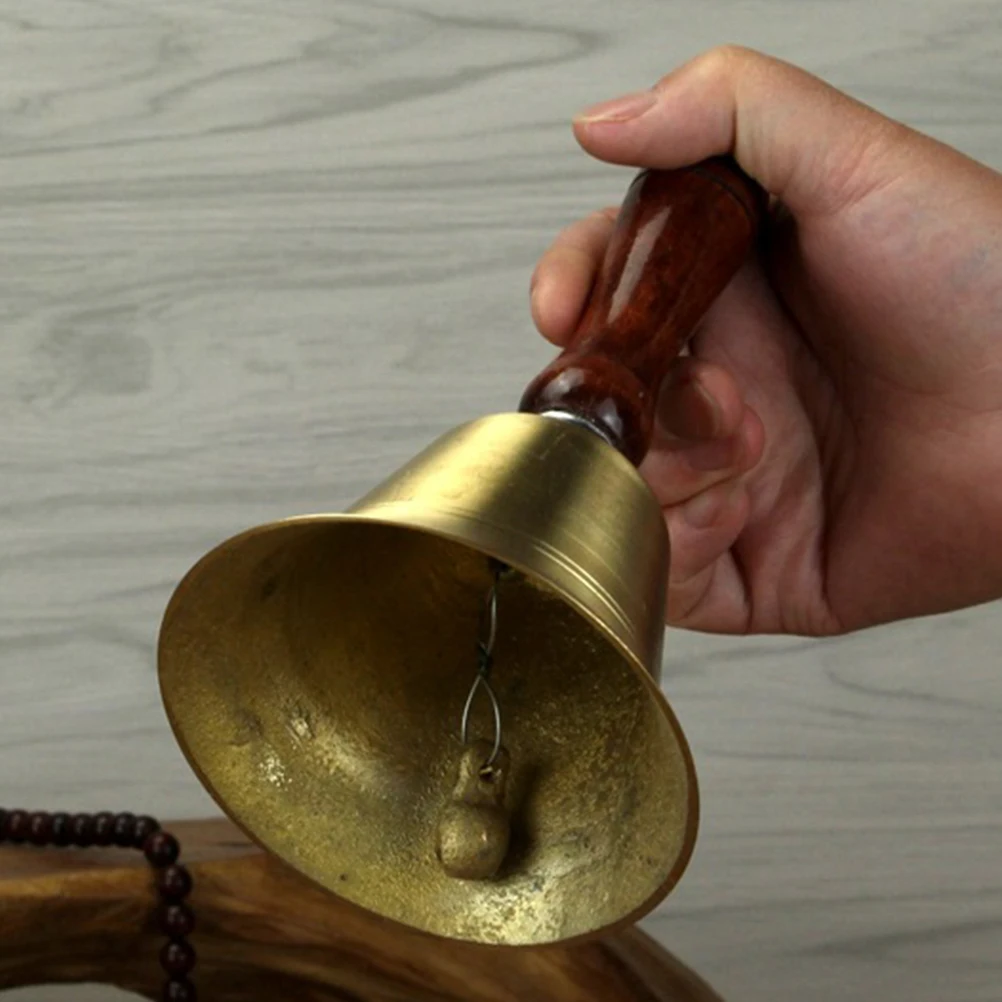 

Chic Party Handbell Creative Metal Decorative Bell Stylish Wooden Handle Ergonomic Design Loud Clear Sound Lightweight