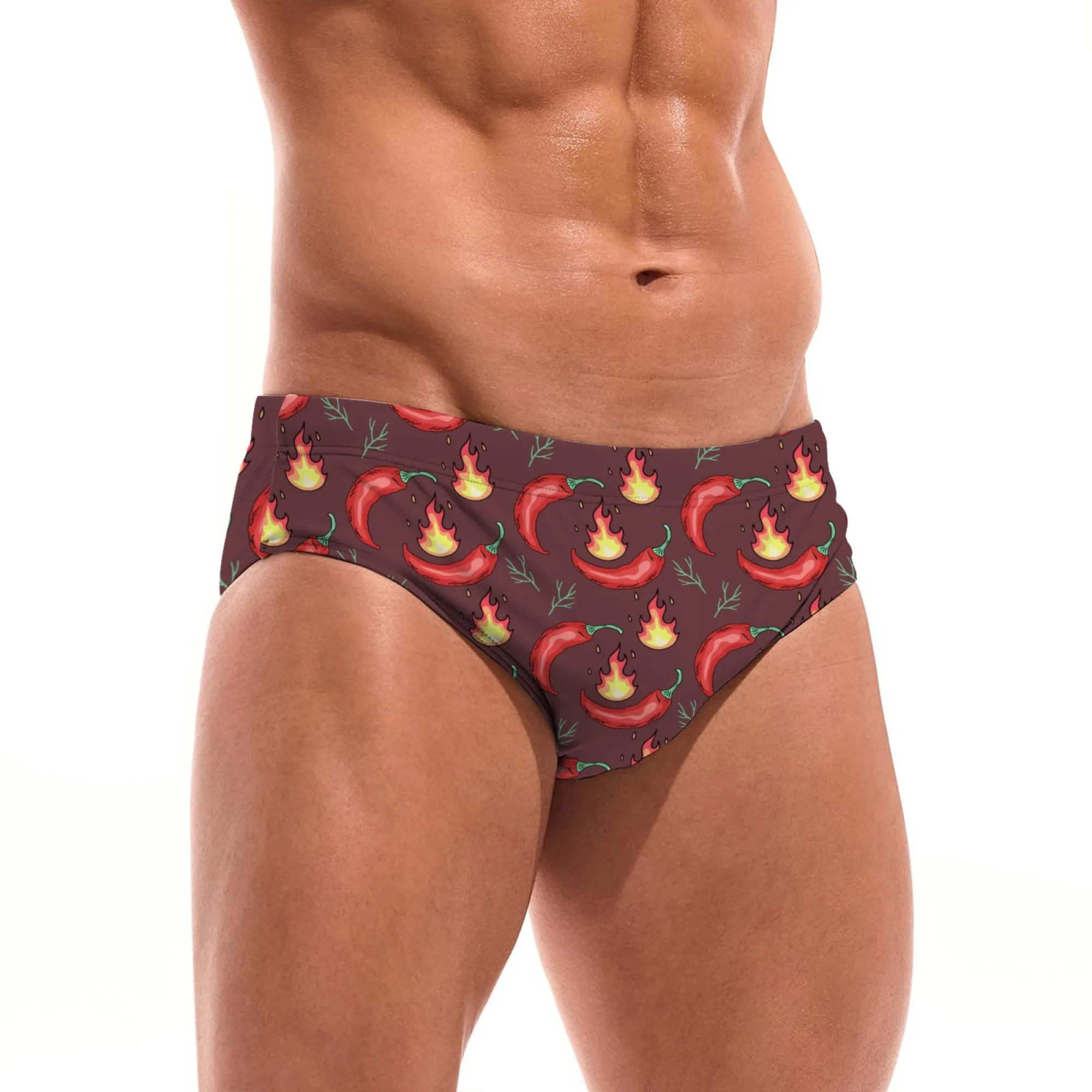 Flame Chili Print Men's Swim Trunks Lightweight and Comfortable Sexy Men's Bikini Briefs Swimwear Pool Beach Surf Shorts Gift