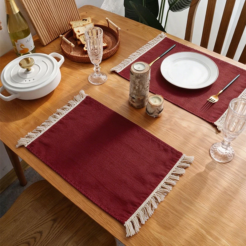 2/6/12pcs Nordic Wine Red Flow Su Border Meal Mat Food Photography Table Mat Insulation Suitable for Restaurant Kitchen Wedding