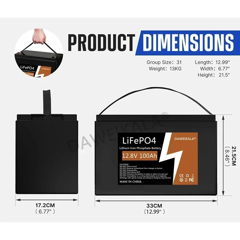 12V 100Ah LiFePO4 Battery Pack 12V 100Ah Lithium Iron Phosphate for Electric Marine Outboard Propulsion Motors 48V Solar System