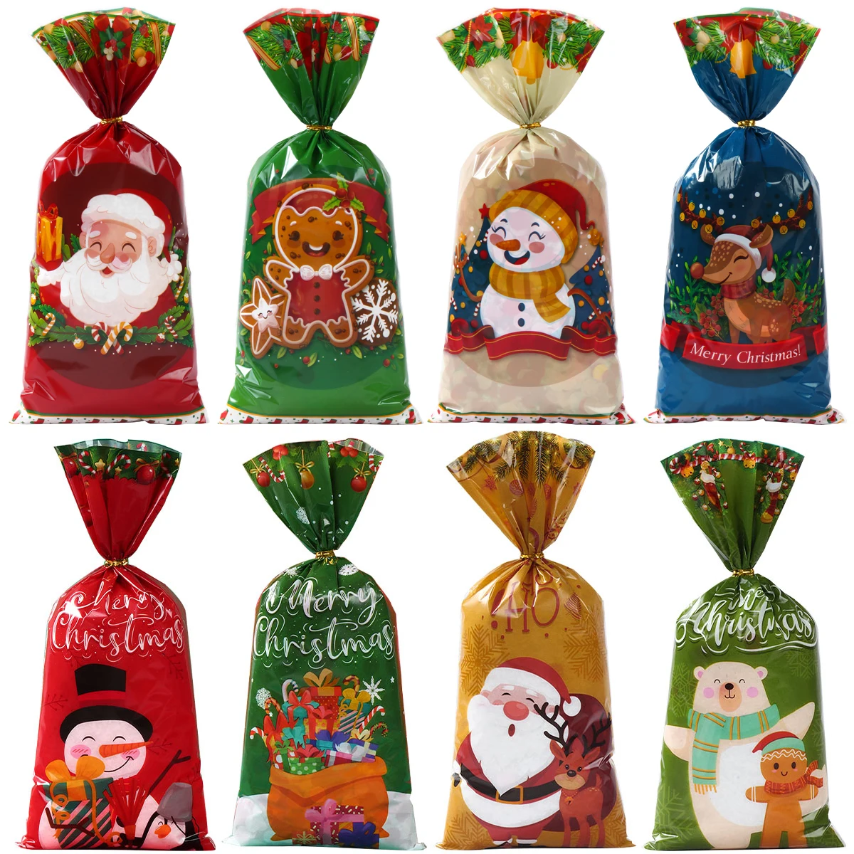 25/50/100pcs Christmas Candy Bags Biscuit Gift Packing Bags 2024 Merry Christmas Decorations for Home New Year Party Supplies